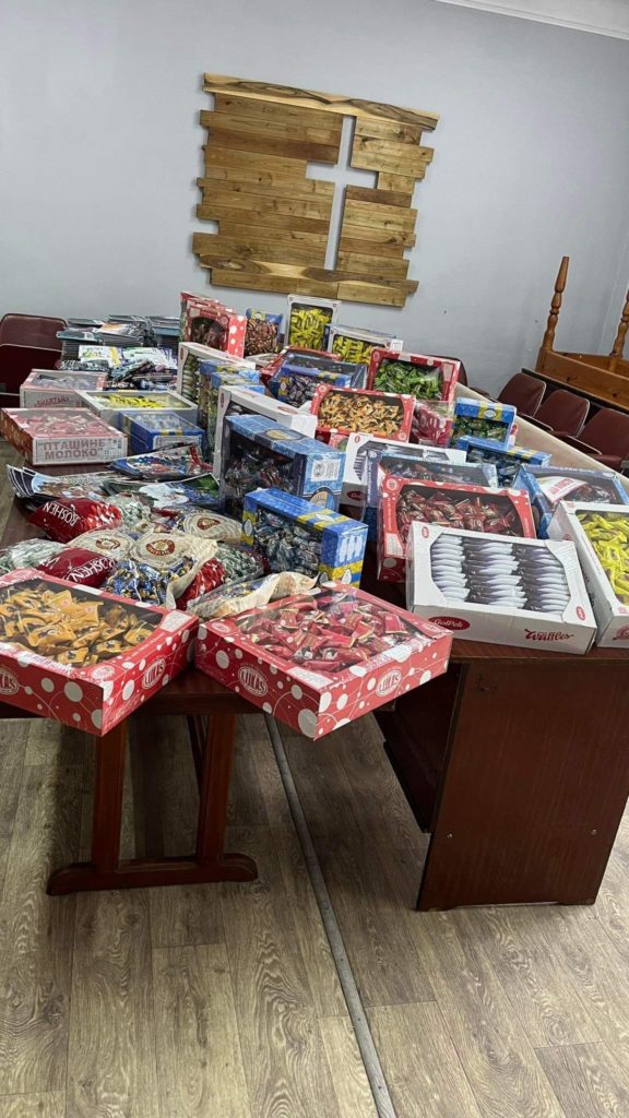 Tables of Christmas gifts to be given away