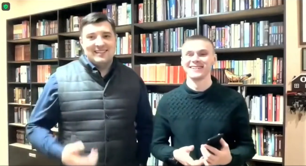 Pastor Bohdan and Farmer Sergey smiling together