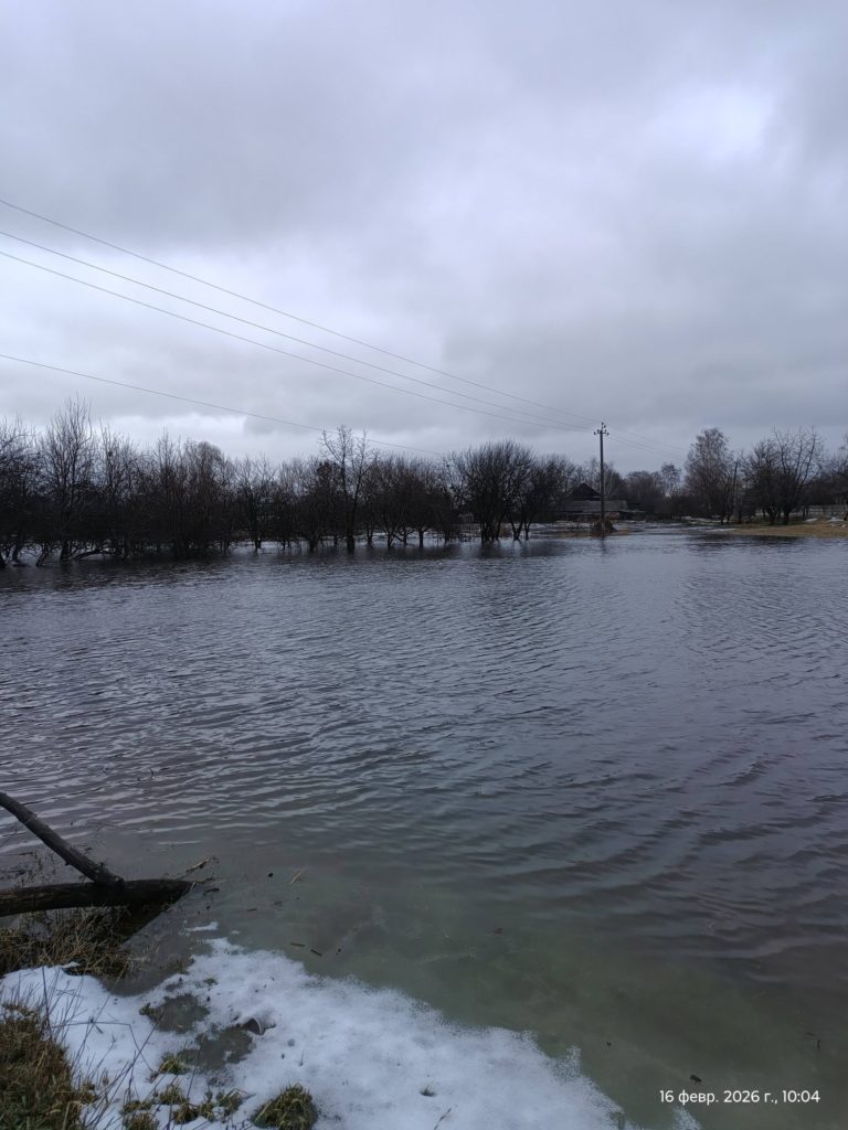 Flooded fields and homes in a rural Ukrainian community after heavy winter flooding.